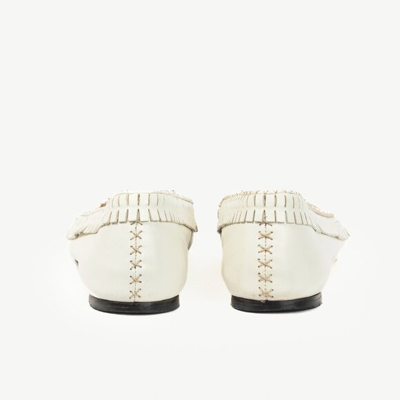 Charlotte Olympia Kitty White Leather Beaded Fringe Flats - Picture 4 of 10